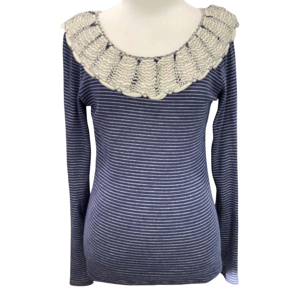 Pilcro T-Shirt Top Womens S Peter Pan Collar Blue Gray Stripe Fairy Whimsy Y2K